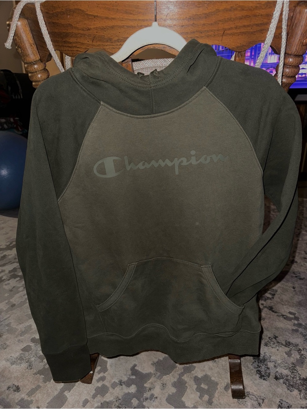 Champion Woman’s Olive Green Crewneck Sweatshirt with Script Logo